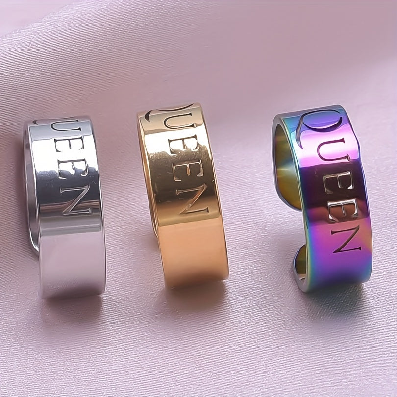 Stainless Steel 18k Plated Queen Cuff Ring - Colorful Options