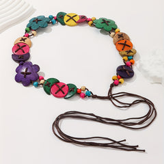 Coconut Shell Flower Braid Belt Lace Up Sash Decorative Girdle
