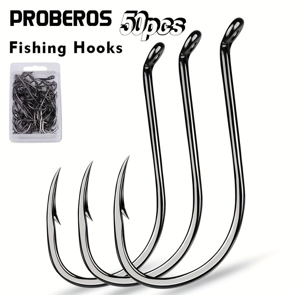 PROBEROS 50pcs Fishing Hooks, High Carbon Steel Fishhooks, Corrosion Resistant