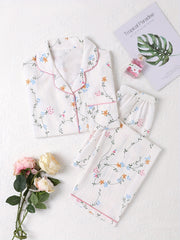 Floral Print Pajama Set Long Sleeve Top & Pants Women's Sleepwear