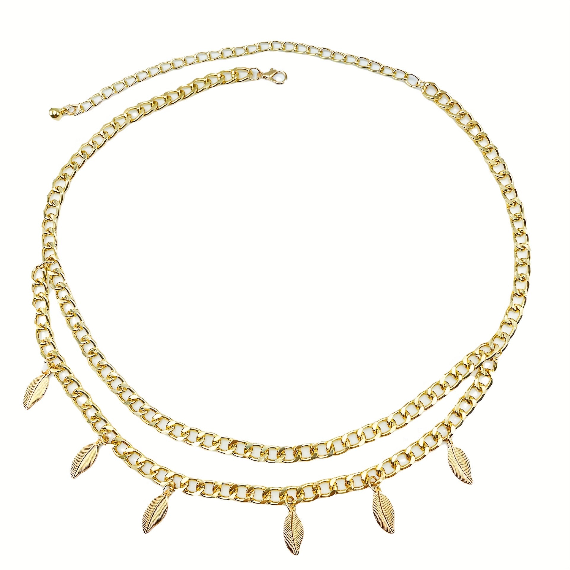 Fringe Double Layer Waist Chain Leaf Pendant Metal Belly Chain