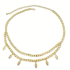 Fringe Double Layer Waist Chain Leaf Pendant Metal Belly Chain