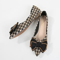 Women's Bow Decor Houndstooth Point Toe Flats
