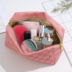 Checkered Pattern Cosmetic Bag For Women Zipper Makeup Bag Travel Toiletry Bag