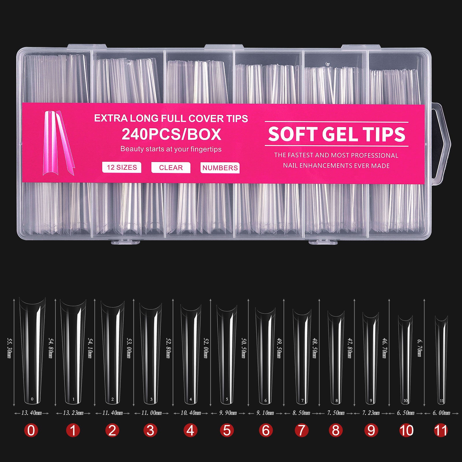 240Pcs C Curve Nail Tips Clear False Nail Tips for Gel Acrylic Press On Nails