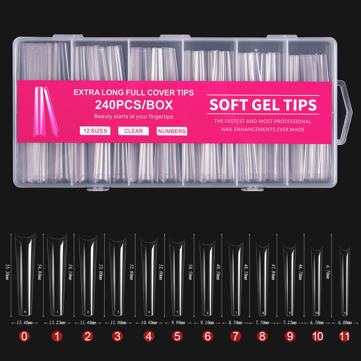 240Pcs C Curve Nail Tips Clear False Nail Tips for Gel Acrylic Press On Nails