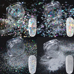 8 Boxes Holographic Nail Powder Nail Art Sequins Set Silver Nail Glitter Powder