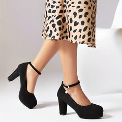 Women's Platform High Heels Ankle Strap With Faux Pearl Pendant Block Heels