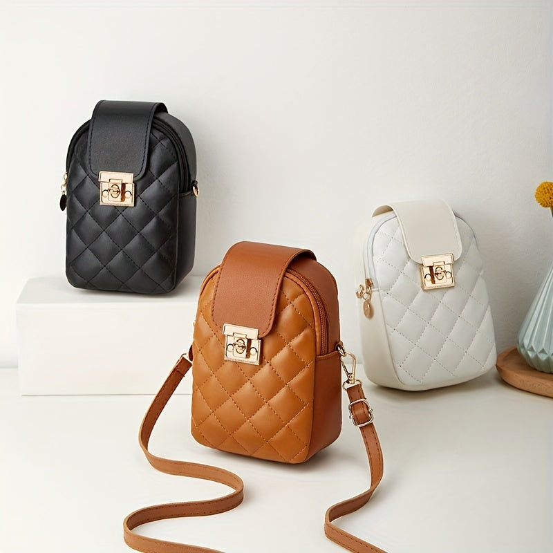 Retro Quilted Phone Bag Waterproof Crossbody Bag Women's Card Storage
