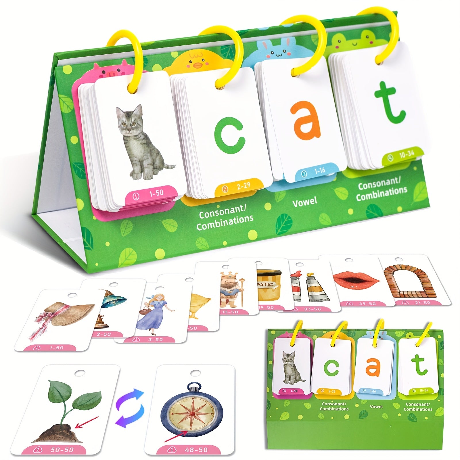 129pcs AOTBLCER CVC Word Flip Chart Double Sided Short Vowel Flashcards