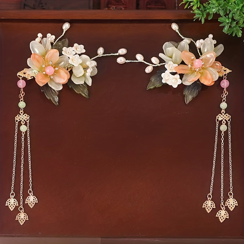 Chinese Style Flower Hair Clip With Pendant Bridal Wedding Hair Accessories