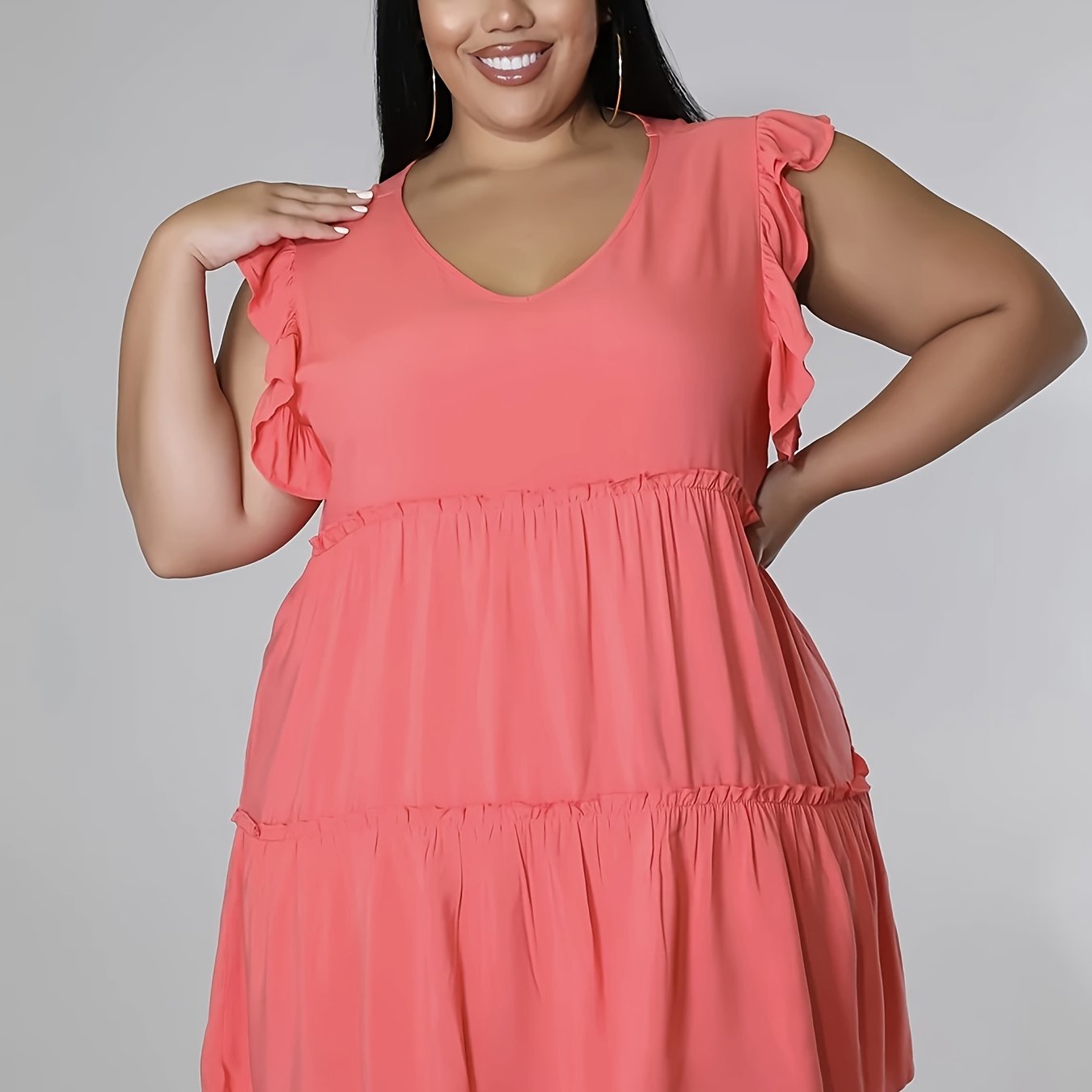  Women's Solid Butterfly Sleeve Smock Mini Dress