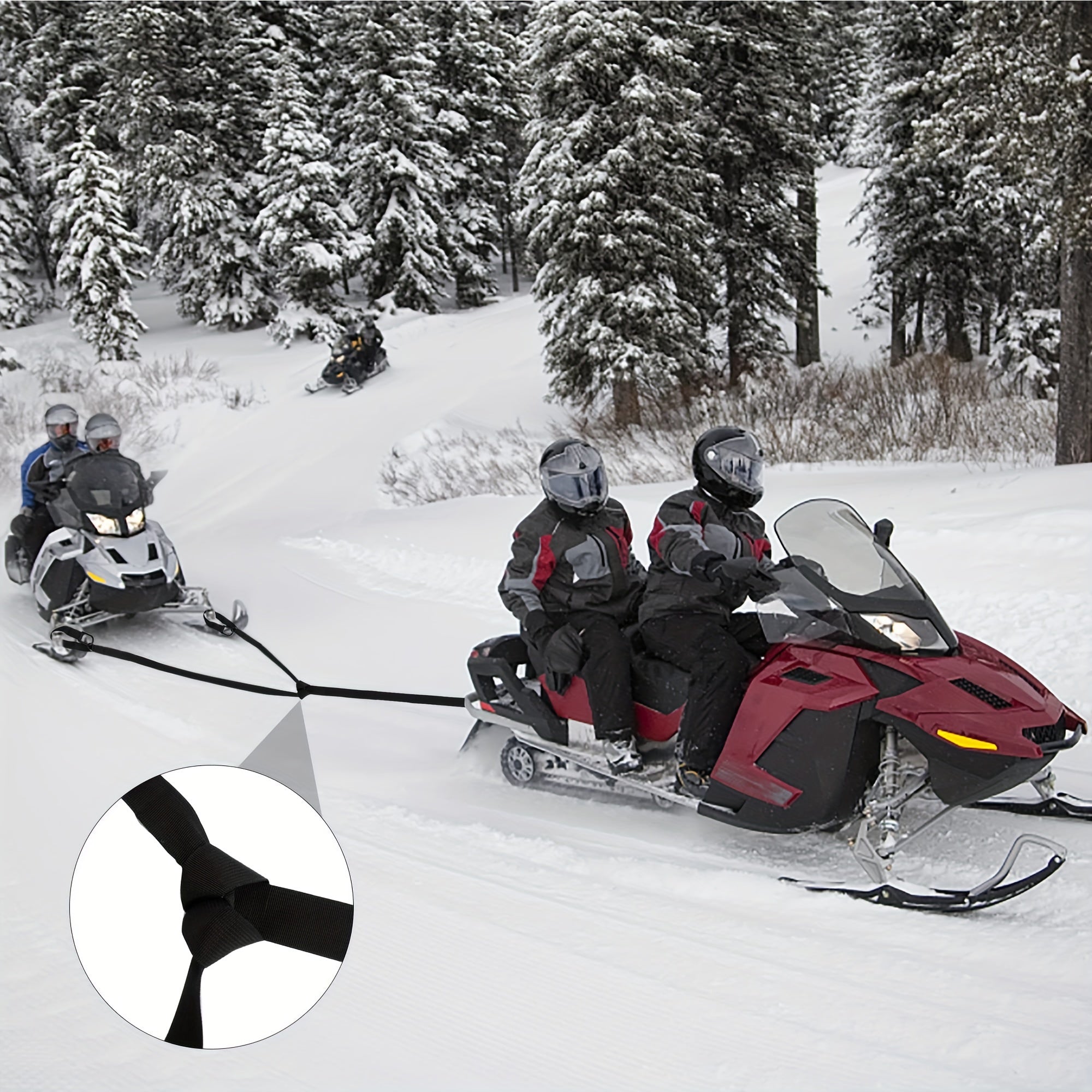 Heavy Snowmobile Tow Strap w/ Two Hook Emergency Off Tow Rope Snowmobile Accesso