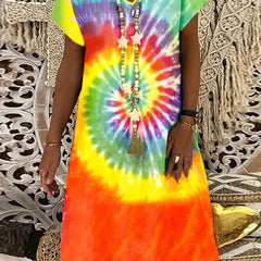  Tie Dye V Neck Casual Dress