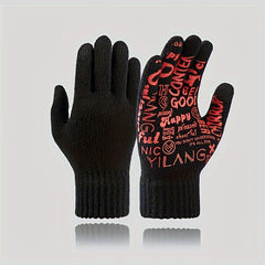 Winter Letter Printed Warm Knitted Gloves Touch Screen Thick Gloves
