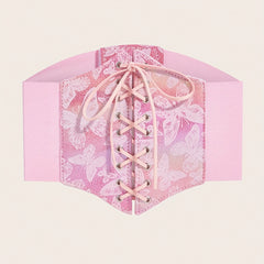 Y2K Pink Butterfly Girdle Lace Up Corset Belt