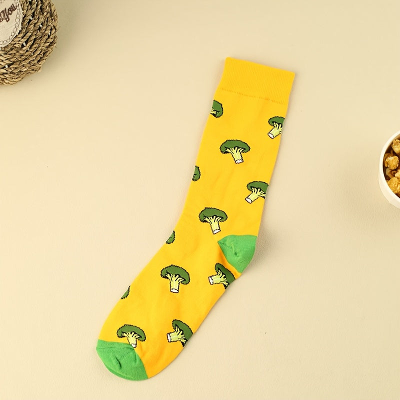 3 Pairs Broccoli Print Socks Women's Stockings