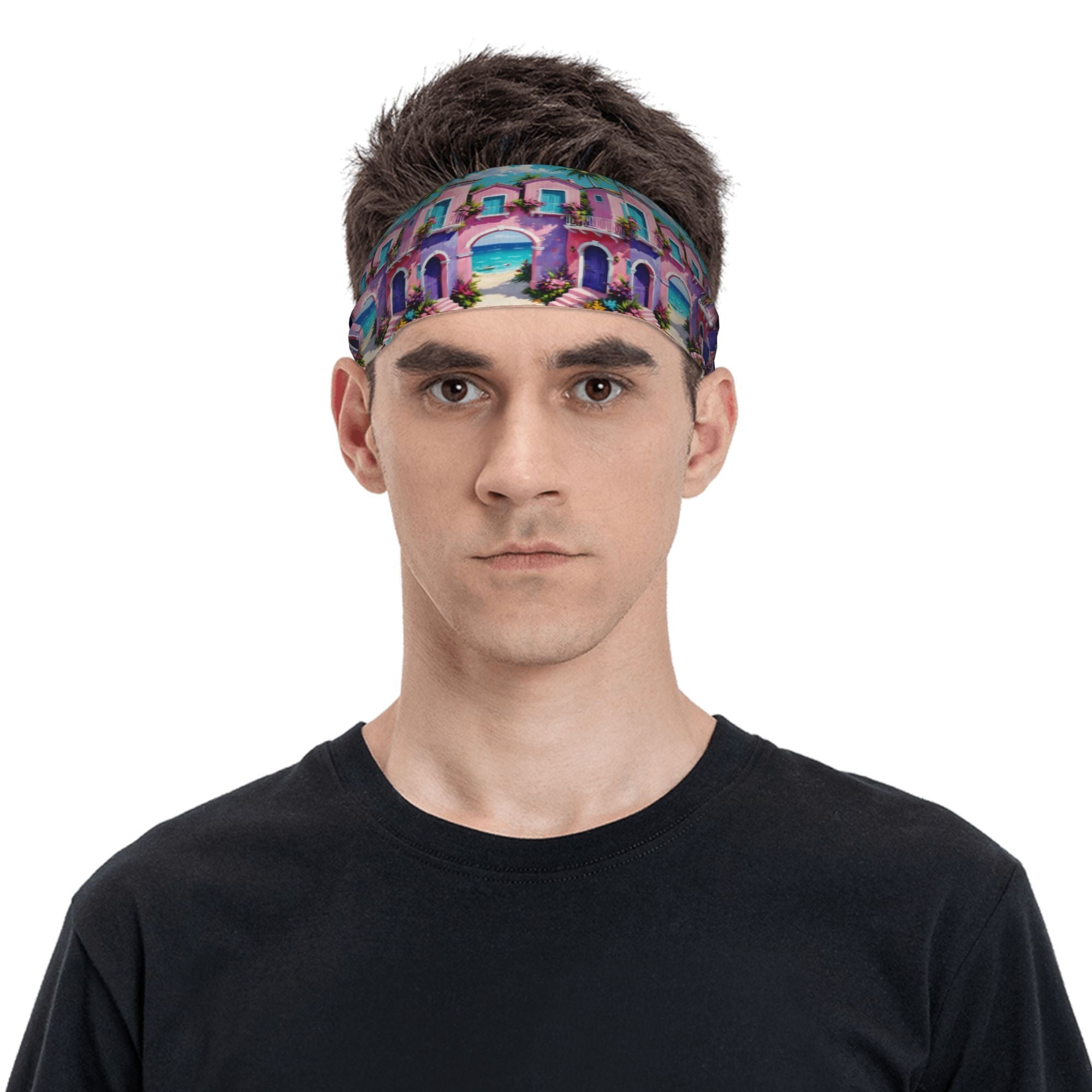 Vibrant Headband Sweat Wicking Stretchy Breathable Polyester Palm Trees Ocean