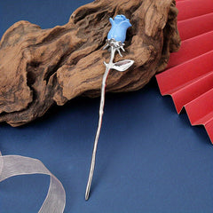Silvery Rose Hairpin Hair Stick Ponytail Holder Hair Accessories