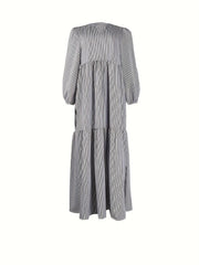 Plus Stripe Print Lantern Sleeve Maxi Dress