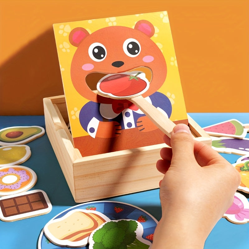 Adorable Bear Feeding Game Educational Wooden Toy for Youngsters