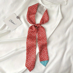 Geometric Floral Print Skinny Scarf French Style Ribbon Necktie