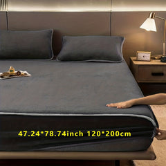 Winter Warm Coral Velvet Fitted Sheet Dark Grey