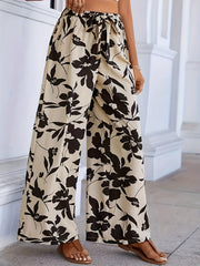 Floral Print Bow Knot High Rise Wide Leg Pants