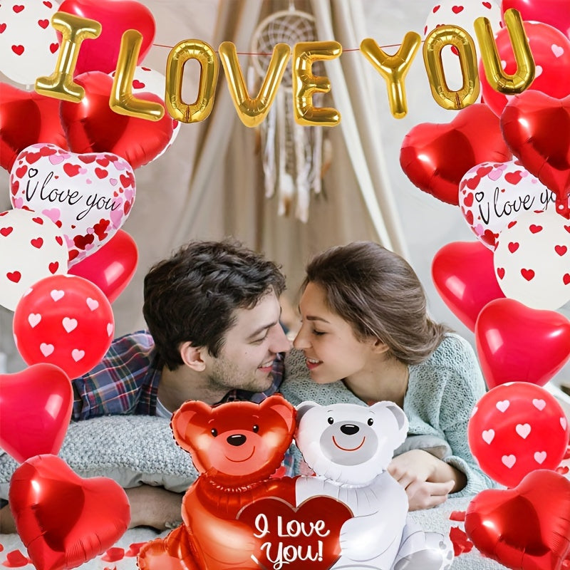 56pcs Love Balloons & Rose Petals for Anniversary Wedding Romantic Decoration