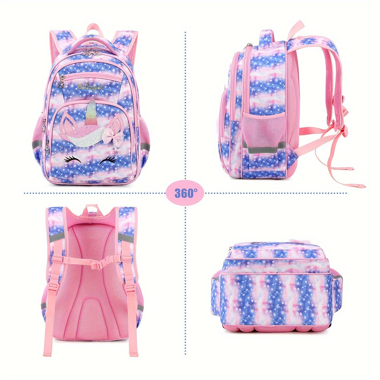 Unicorn Pattern Girls Lightweight Backpack Large Capacity Compartment