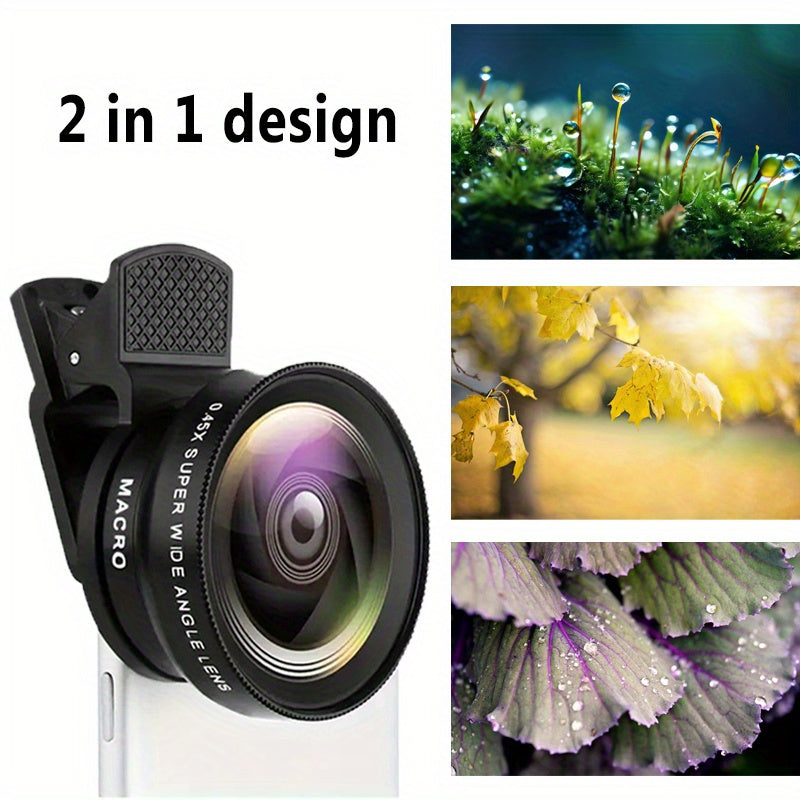 2 in 1 HD Smartphone Camera & Lens Wide Angle Telephoto 1x Magnification