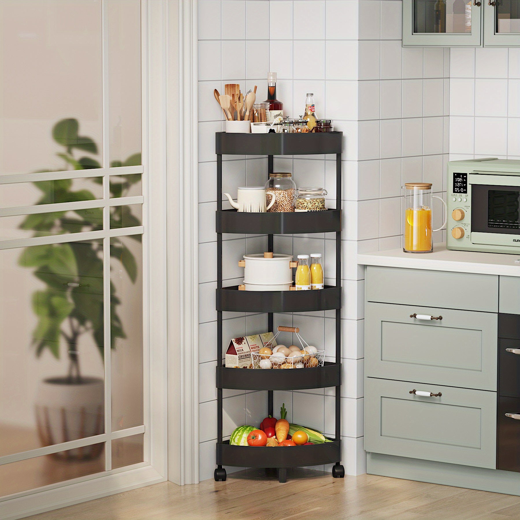Multi Tier Storage Rack for Fruits Drinks Snacks - Kitchen Corner Shelves