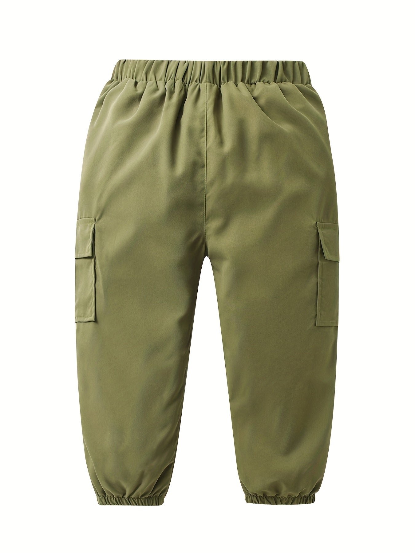 Boys Casual Elastic Waist Cargo Pants with Letter Patched Detail