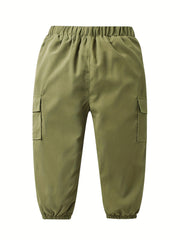 Boys Casual Elastic Waist Cargo Pants with Letter Patched Detail