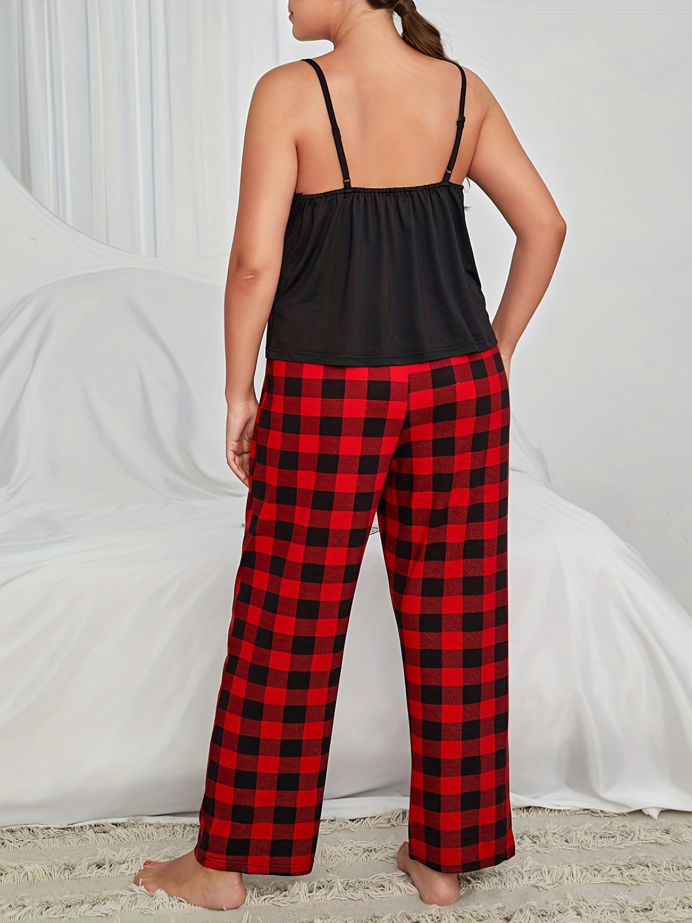  Gingham Print Wide Leg Trousers