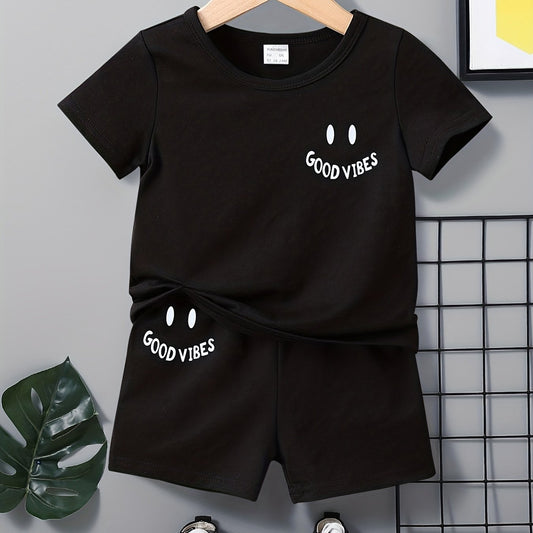 2pcs Baby Boys Smile Face T shirt & Shorts Set for Summer