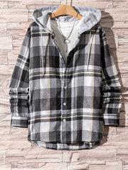 Men's Retro Plaid Shirt Jacket Hooded