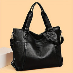 Large Capacity PU Leather Women's Shoulder Bag with Zipper Closure