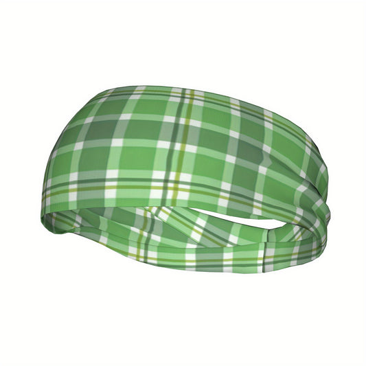 Men's Vintage Headband Green Plaid Gradient Colors Elastic Band