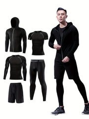 Men's Sports Set Zip Up Hoodie Jacket & Fitness T shirt Top & High Stretch Short