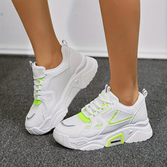 Women's Thick Sole Lace-up Chunky Sneakers Low Comfy Running Shoes