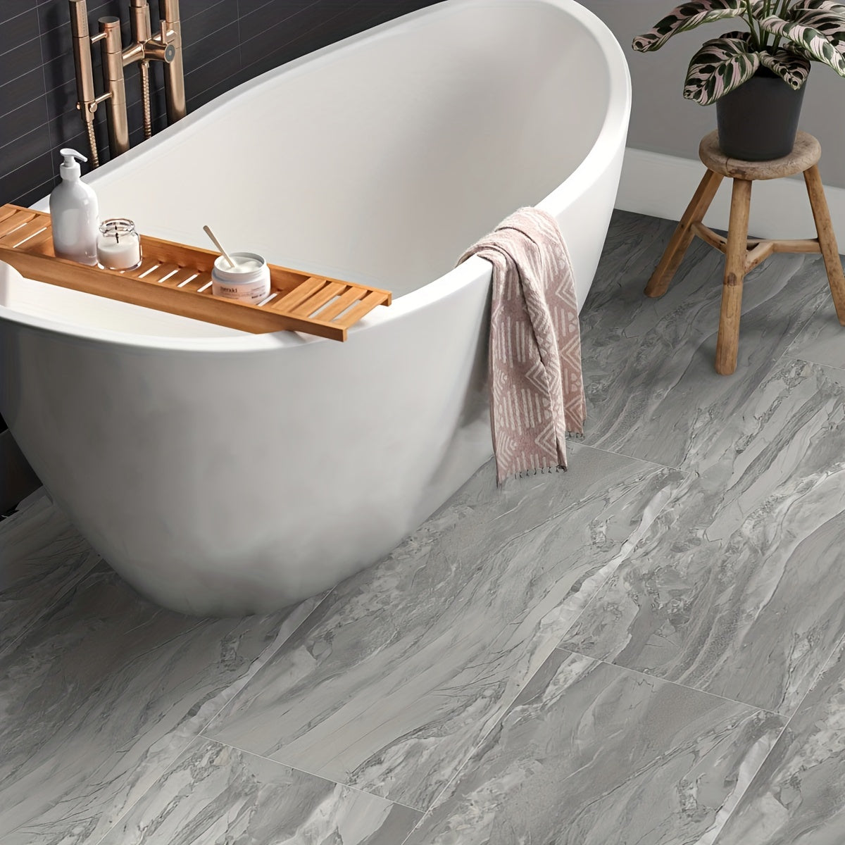 Marble Pattern Floor Stickers Waterproof Non-slip Tile Stickers