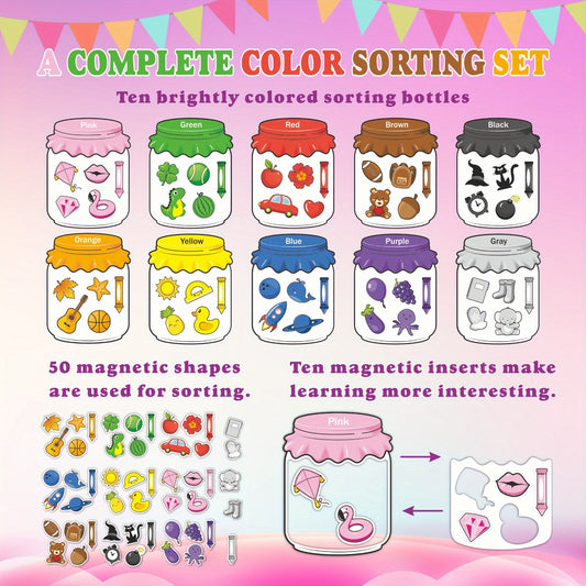 60 Kids Recognition Magnetic Stickers 10 Colors Reusable Fridge & Blackboard