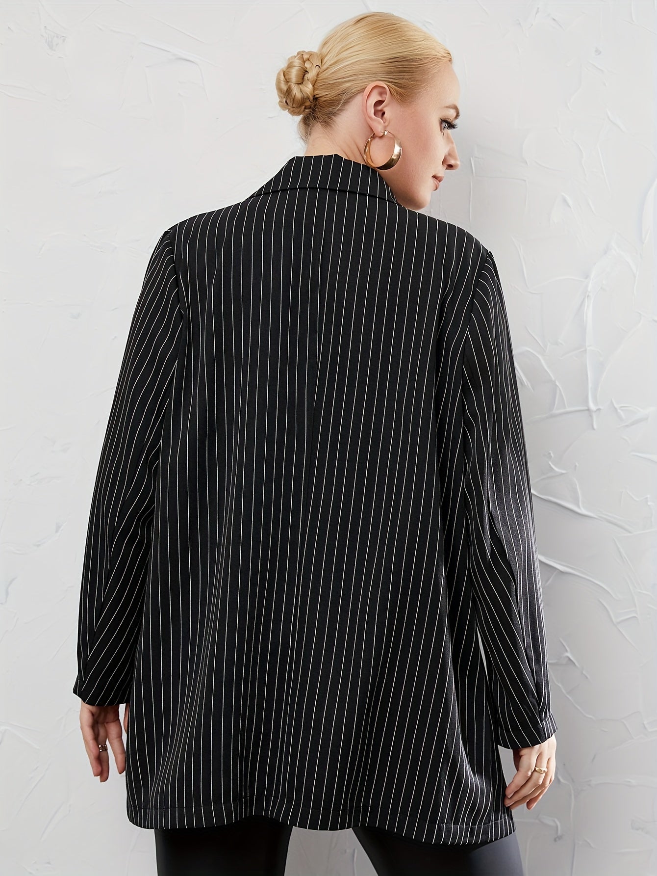  Stripe Print Long Sleeve Blazer