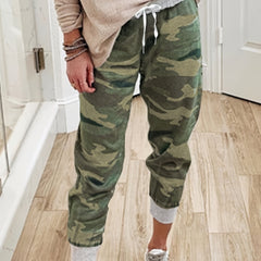 Women's Plus Camo Drawstring Elastic High Rise Joggers