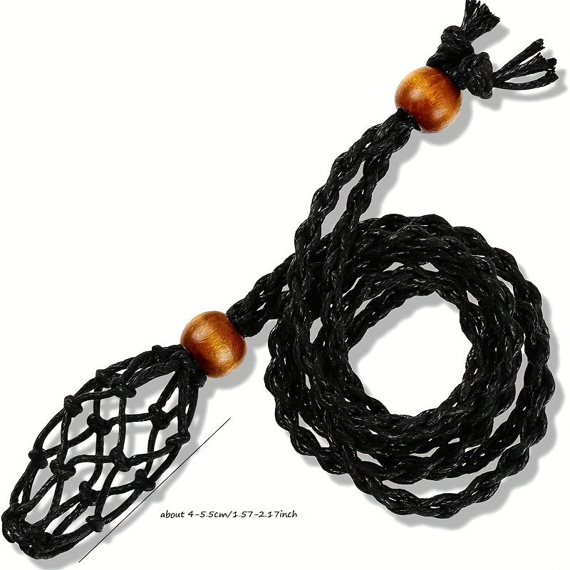 Natural Stone Mesh Pocket Necklace Vintage Rope Stone Not Included