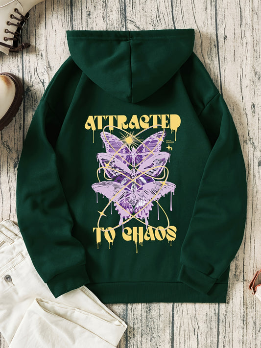 Purple Butterfly Drawstring Hooded Sweater