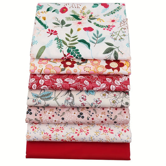 7pcs Red Series 2 Printed Fabric Patchwork Cloth Doll DIY Sewing Quil