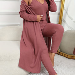  Waffle V Neck Cami Top, Skinny Pants & Cardi Set
