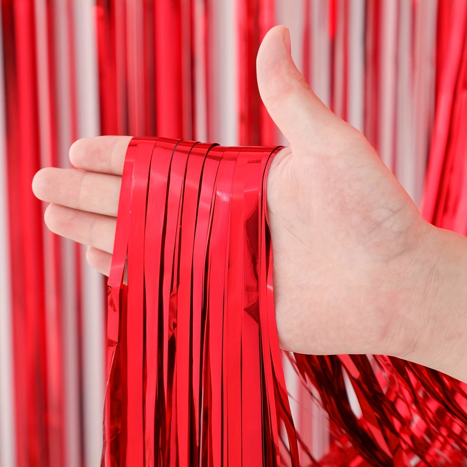 3pcs 100 58x198 Red Foil Tassel Curtains for Party Decorations